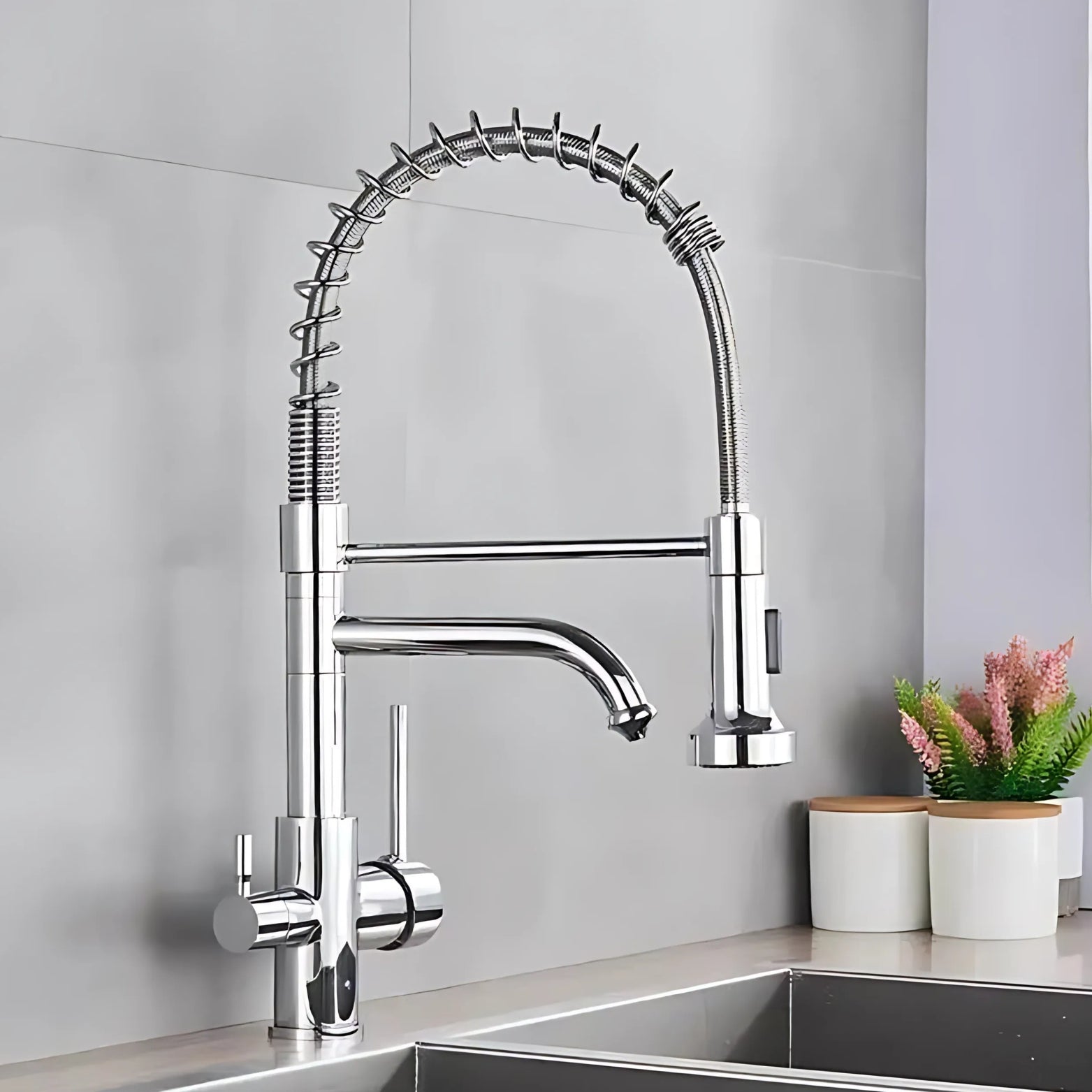 Nickel Three-Way Kitchen Faucet
