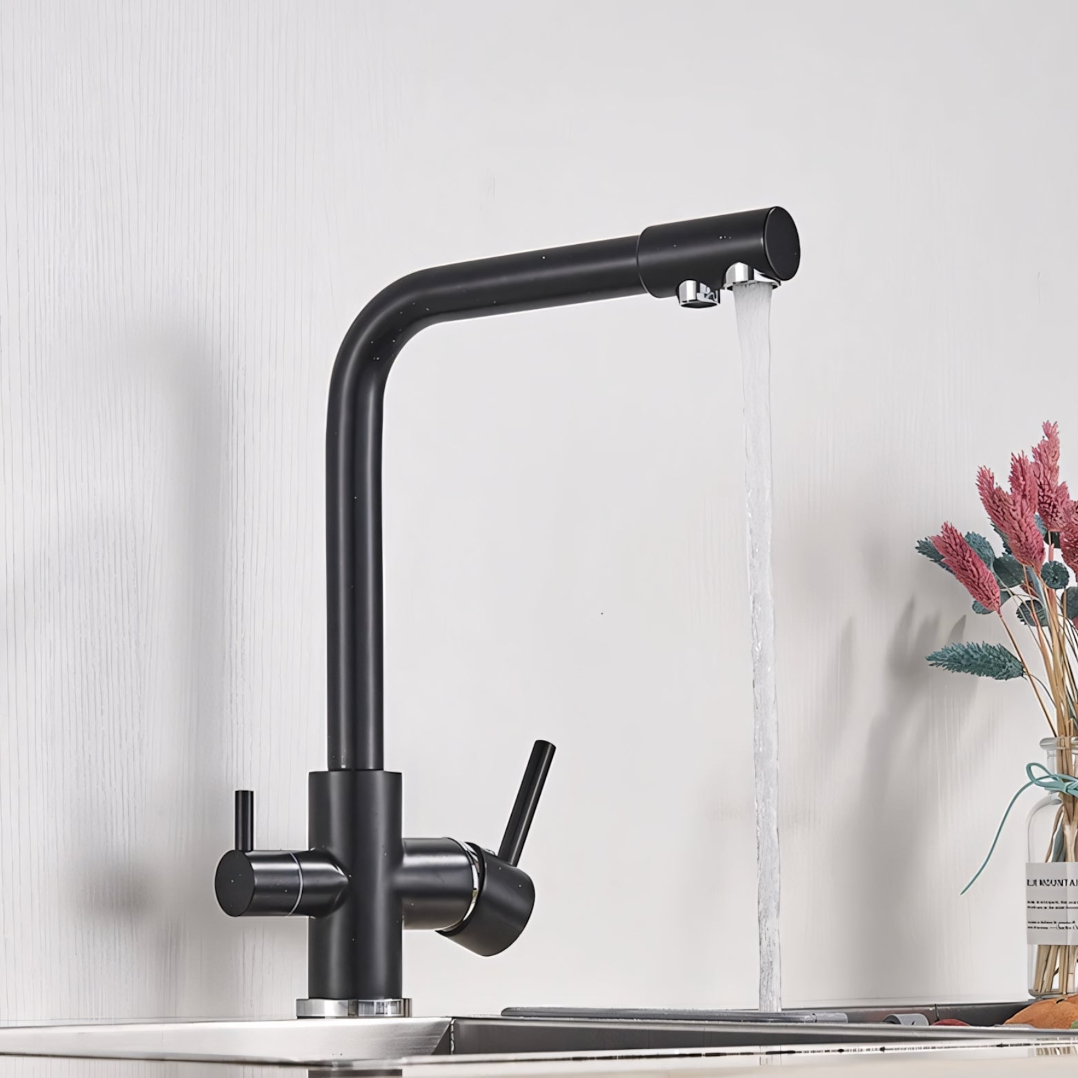Black 3-way kitchen faucet