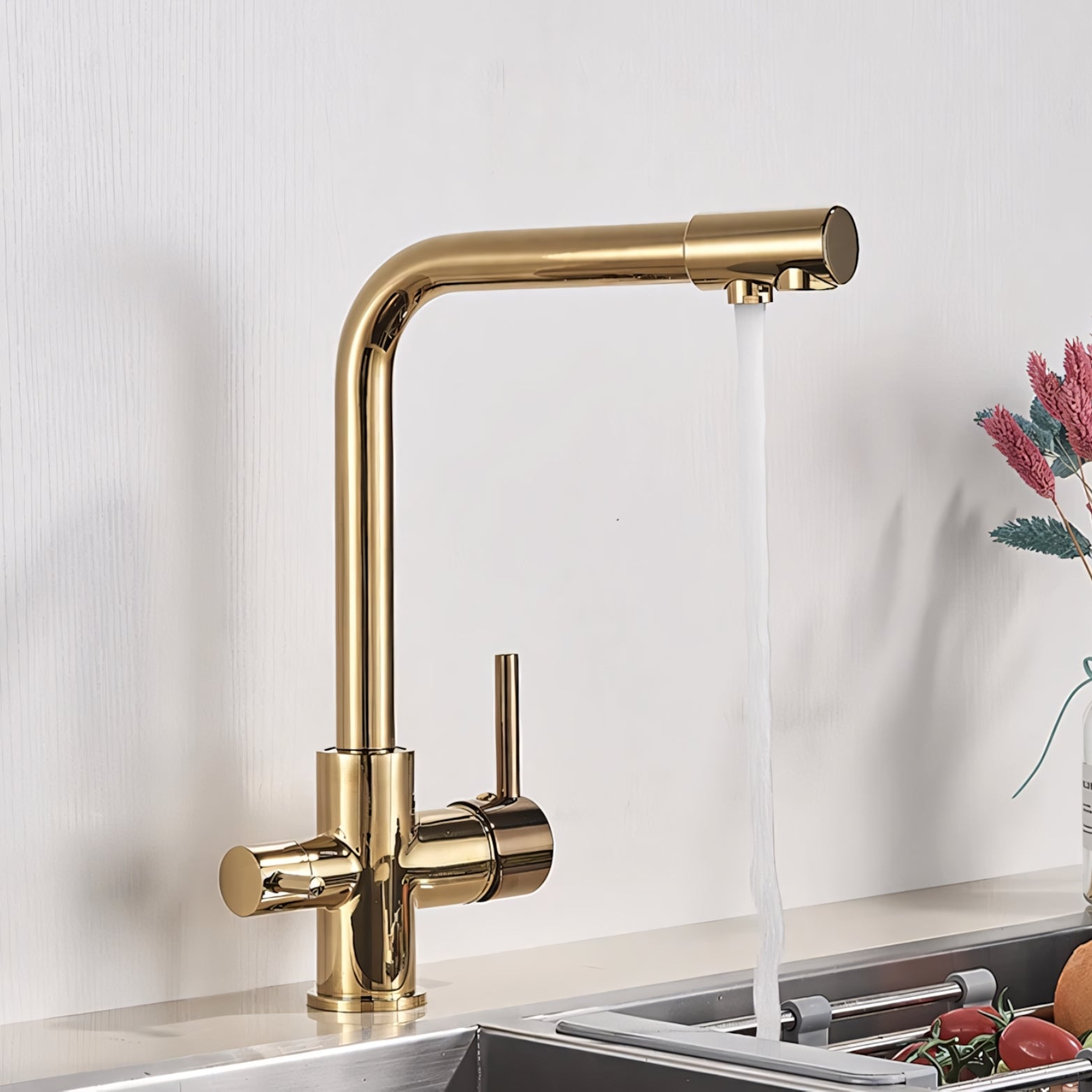 Gold 3-way kitchen faucet