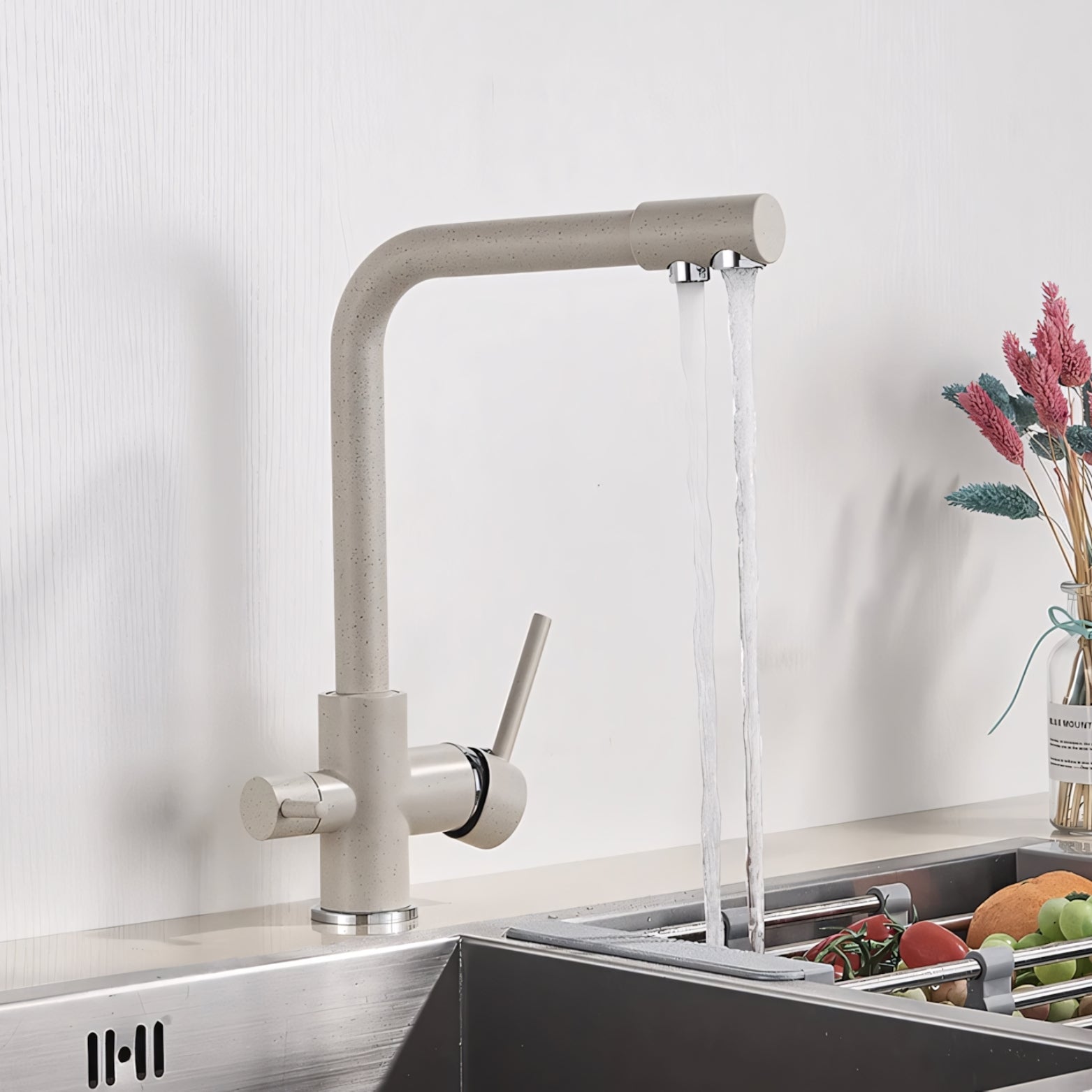 Beige 3-way kitchen faucet