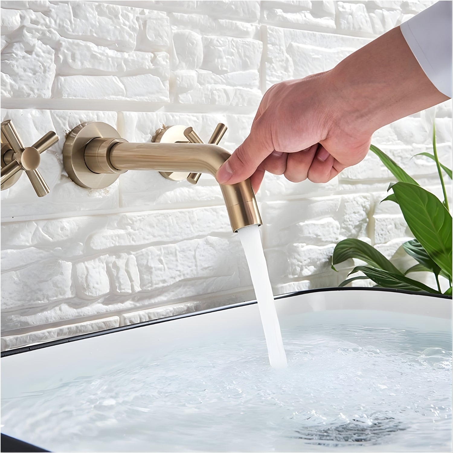 Lovasen - Wall Mounted Double Handle Hot & Cold Rotatable Faucet for Bathroom Sink