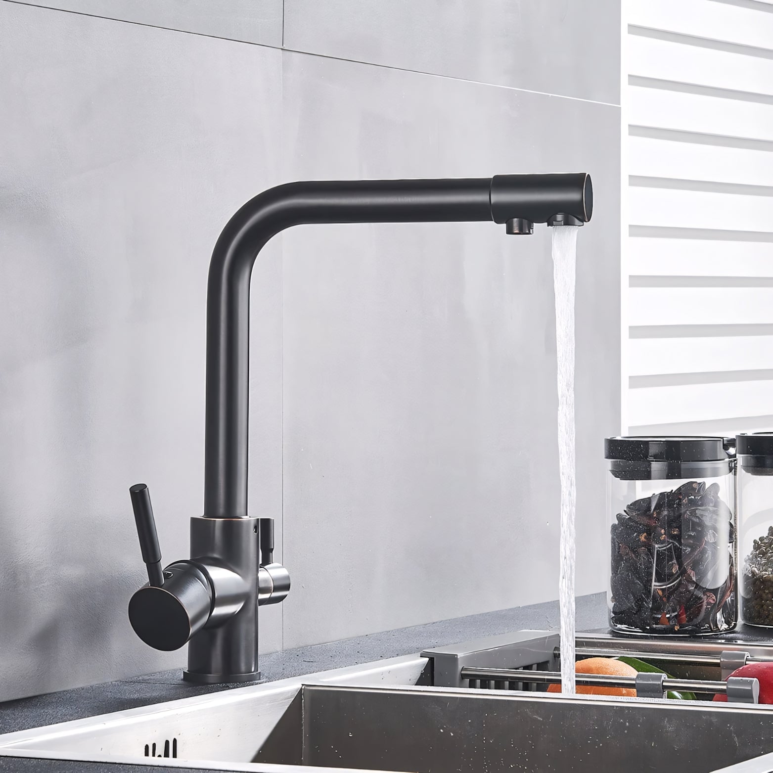 Black 3-way kitchen faucet