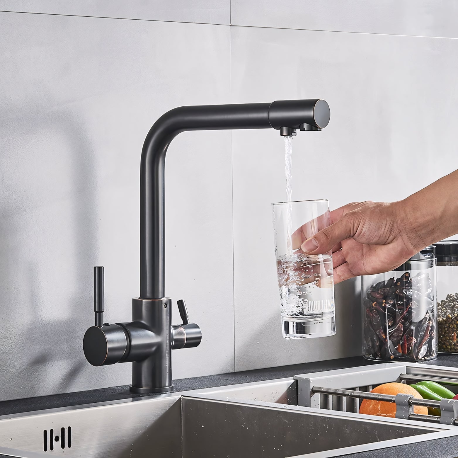 Black 3-way kitchen faucet