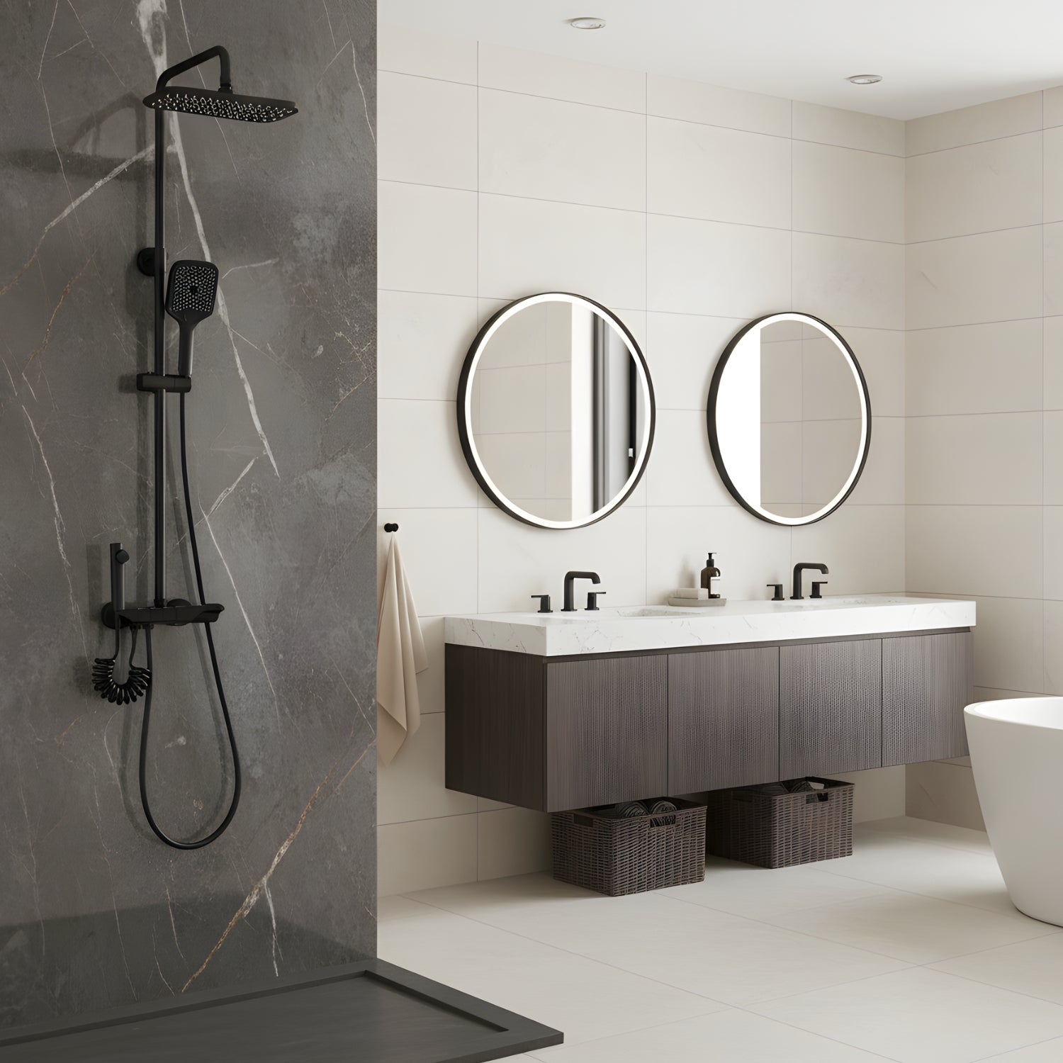 Wismar - Smart Piano Bathroom Set - Rainfall Shower, Waterfall Tap & Hot/Cold Mixer Faucet