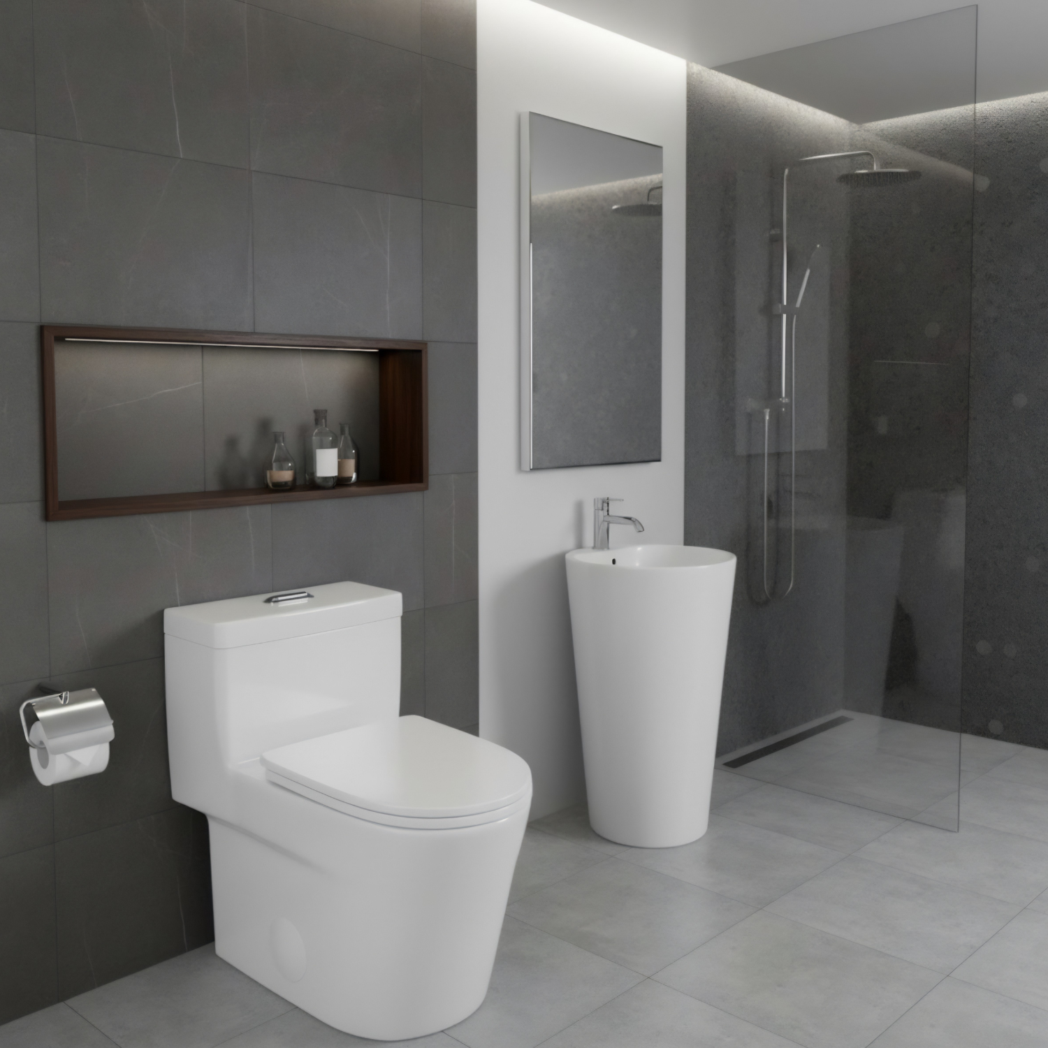 Are - One-Piece 1.1/1.6 GPF Dual Flush Round Toilet in White Soft Close Seat Included