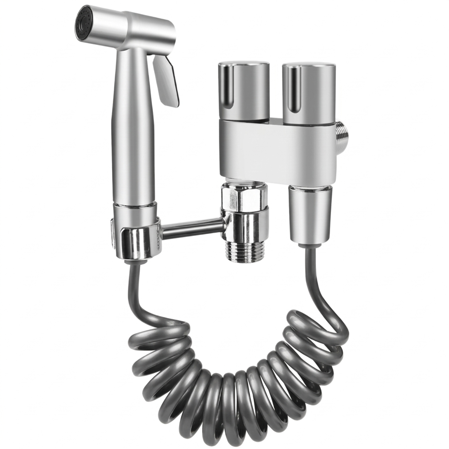 Glomma - Stainless Steel Bidet Spray Gun Set – Handheld Toilet Hygienic Shower with Double Outlet Angle Valve