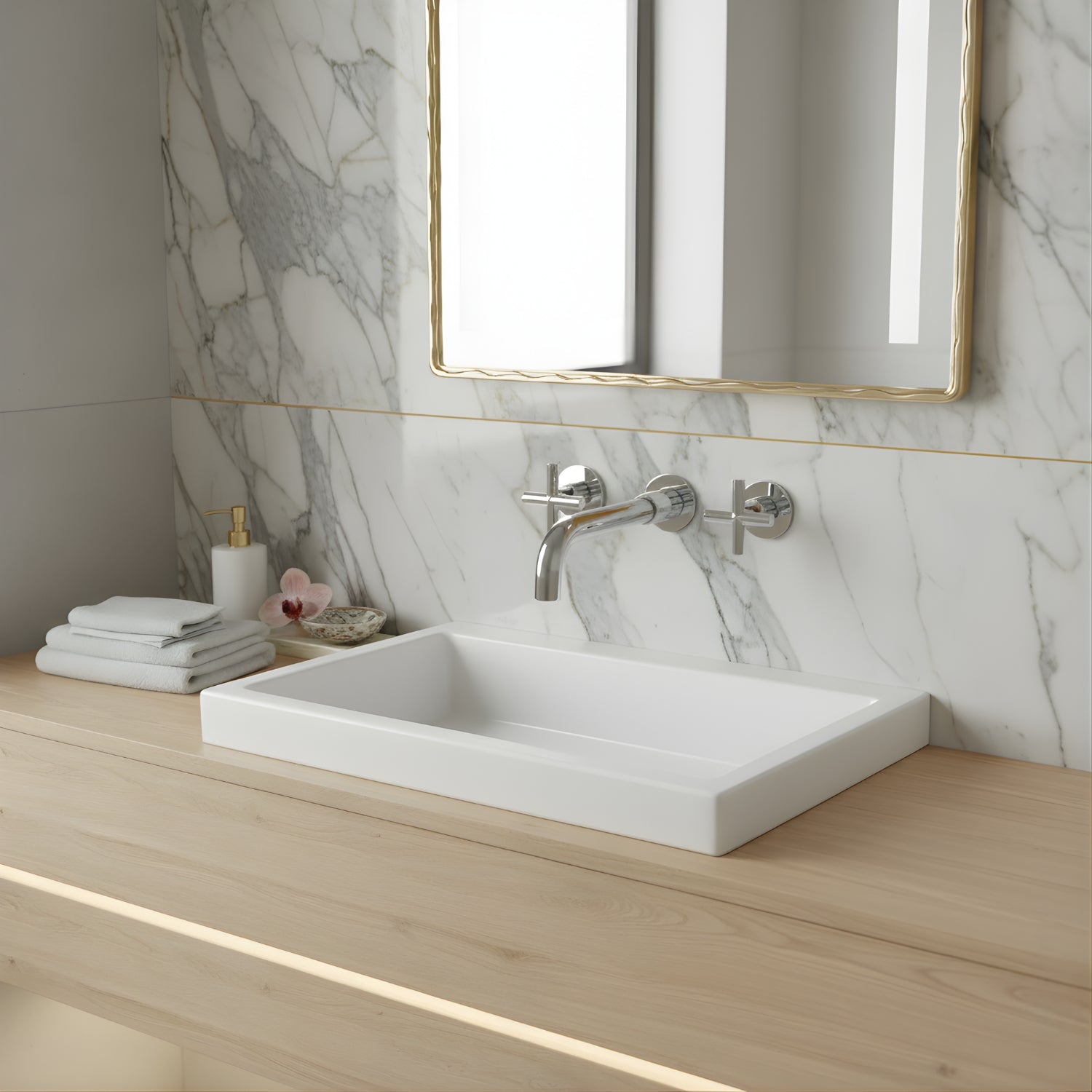 Lovasen - Wall Mounted Double Handle Hot & Cold Rotatable Faucet for Bathroom Sink