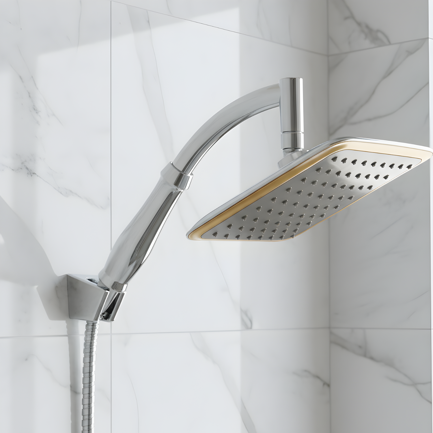 Falun - 9-Inch 360° Rotating Rainfall Shower Head Set with Handheld, Extension Arm, Chrome ABS (Water Saving)