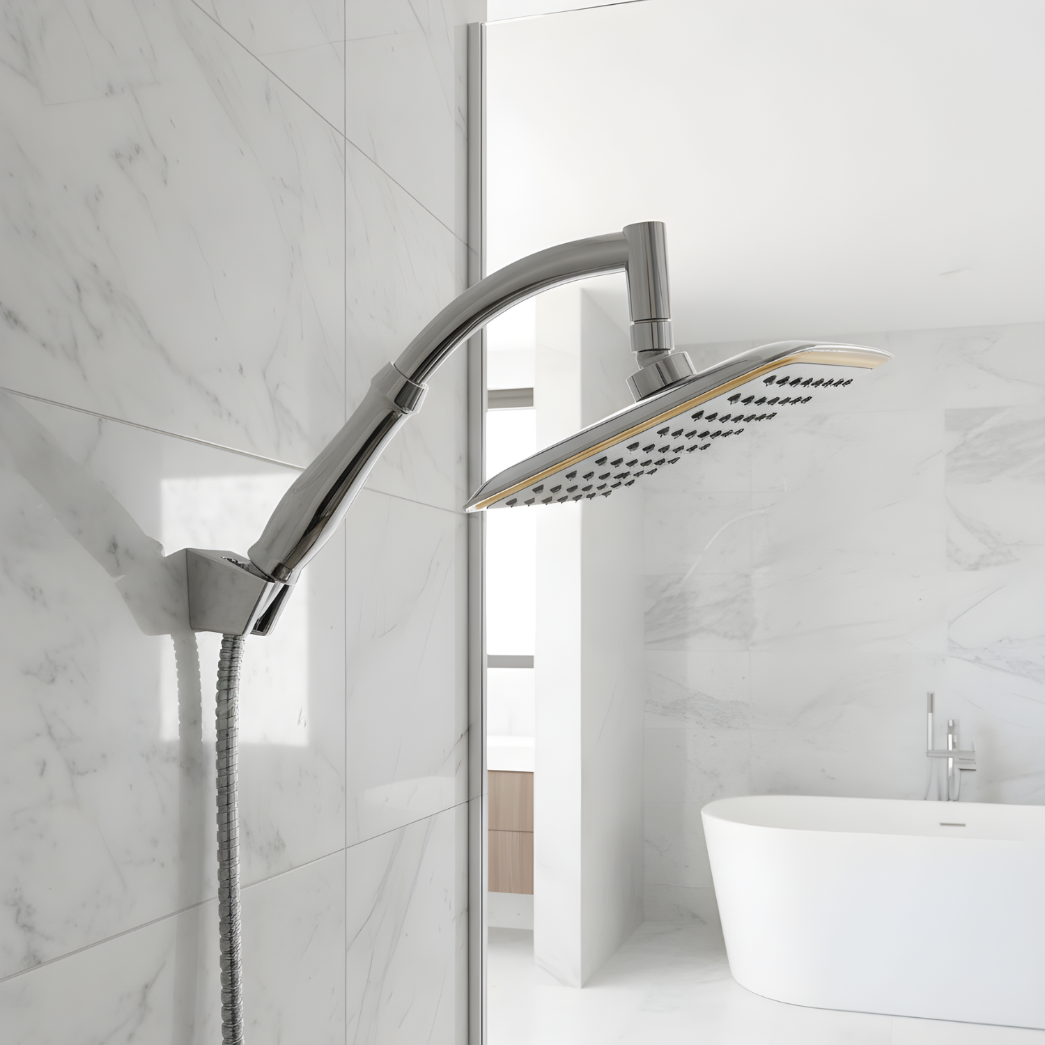 Falun - 9-Inch 360° Rotating Rainfall Shower Head Set with Handheld, Extension Arm, Chrome ABS (Water Saving)