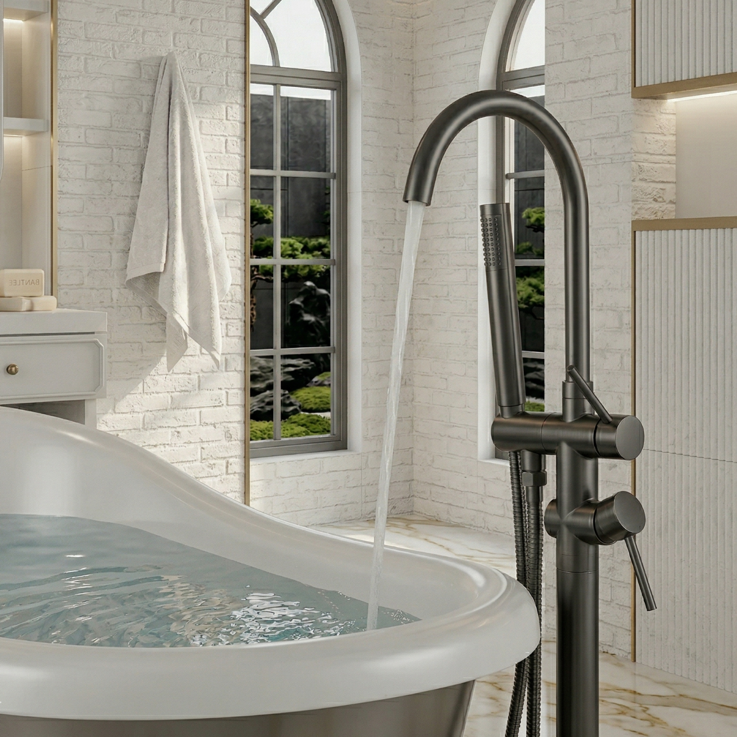 Klaralven - Bathtub Shower Faucet Set Floor Standing Shower System with 360 Swivel Spout Bathroom Bath Bathtub Mixer