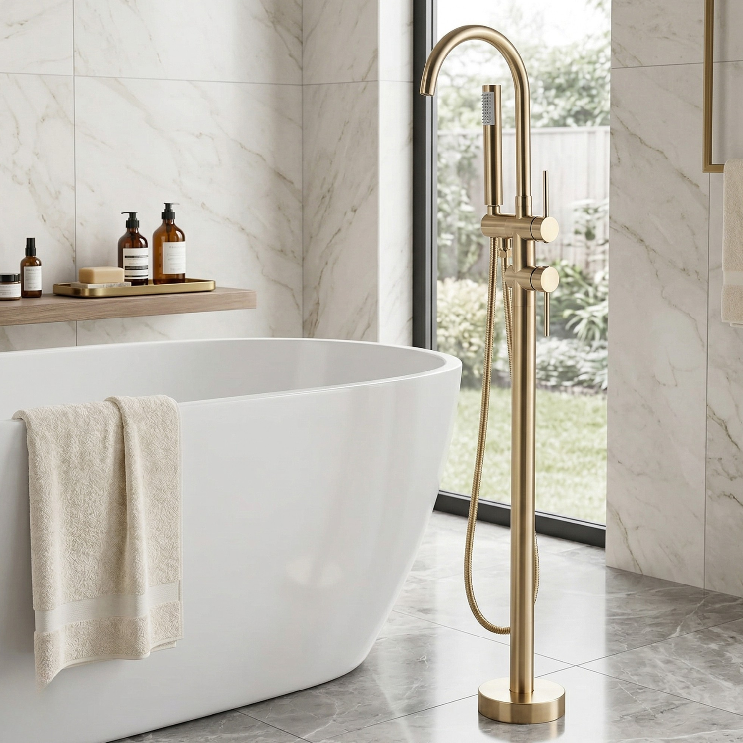 Klaralven - Bathtub Shower Faucet Set Floor Standing Shower System with 360 Swivel Spout Bathroom Bath Bathtub Mixer
