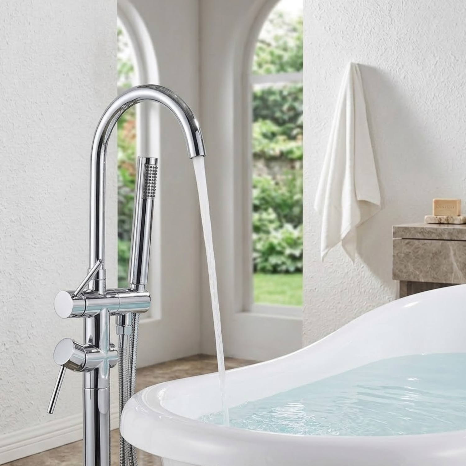 Klaralven - Bathtub Shower Faucet Set Floor Standing Shower System with 360 Swivel Spout Bathroom Bath Bathtub Mixer