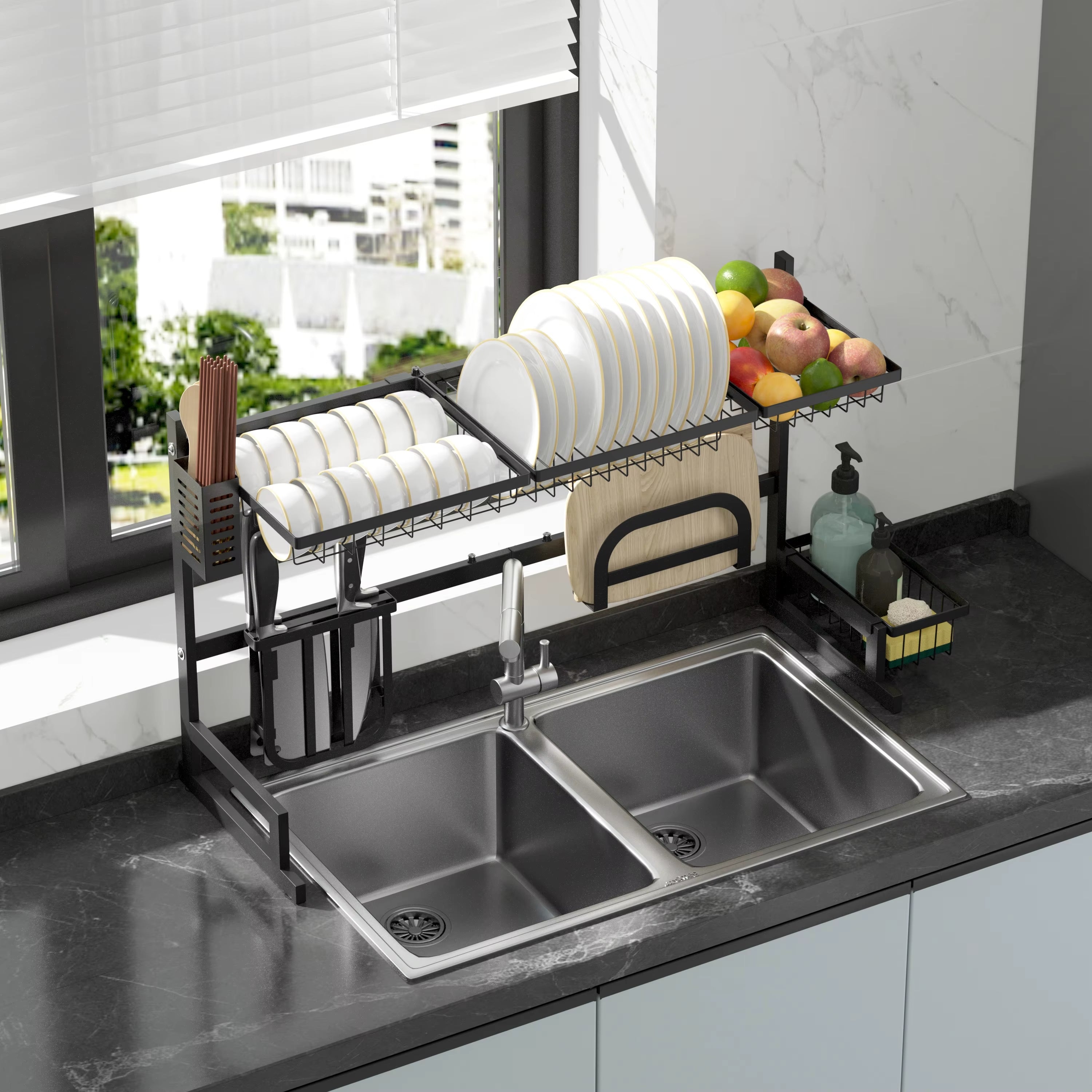 Over-Sink Black Extendable Kitchen Dish Rack