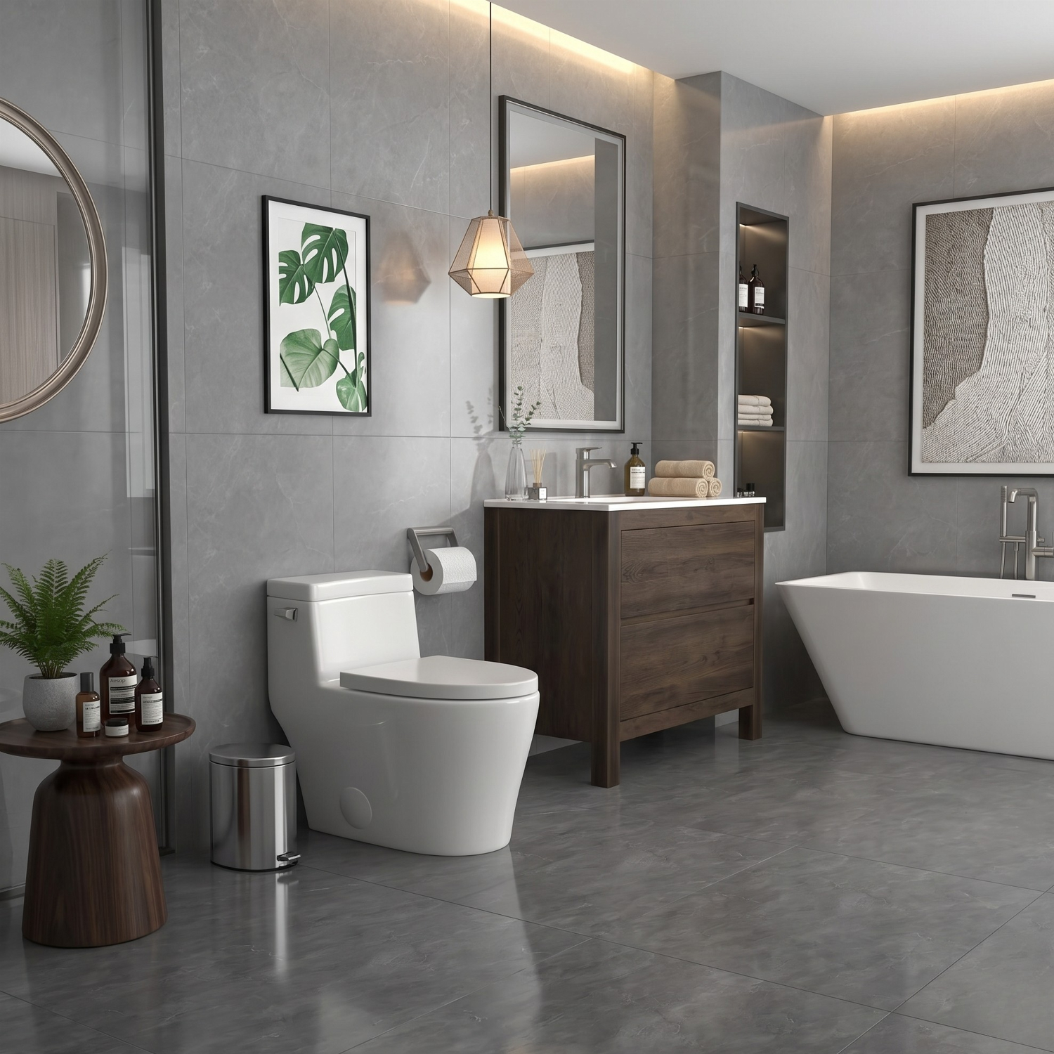Ystad - One Piece Toilet with Single Flush Soft Closing Seat Concealed Tank Elongated Bowl Floor