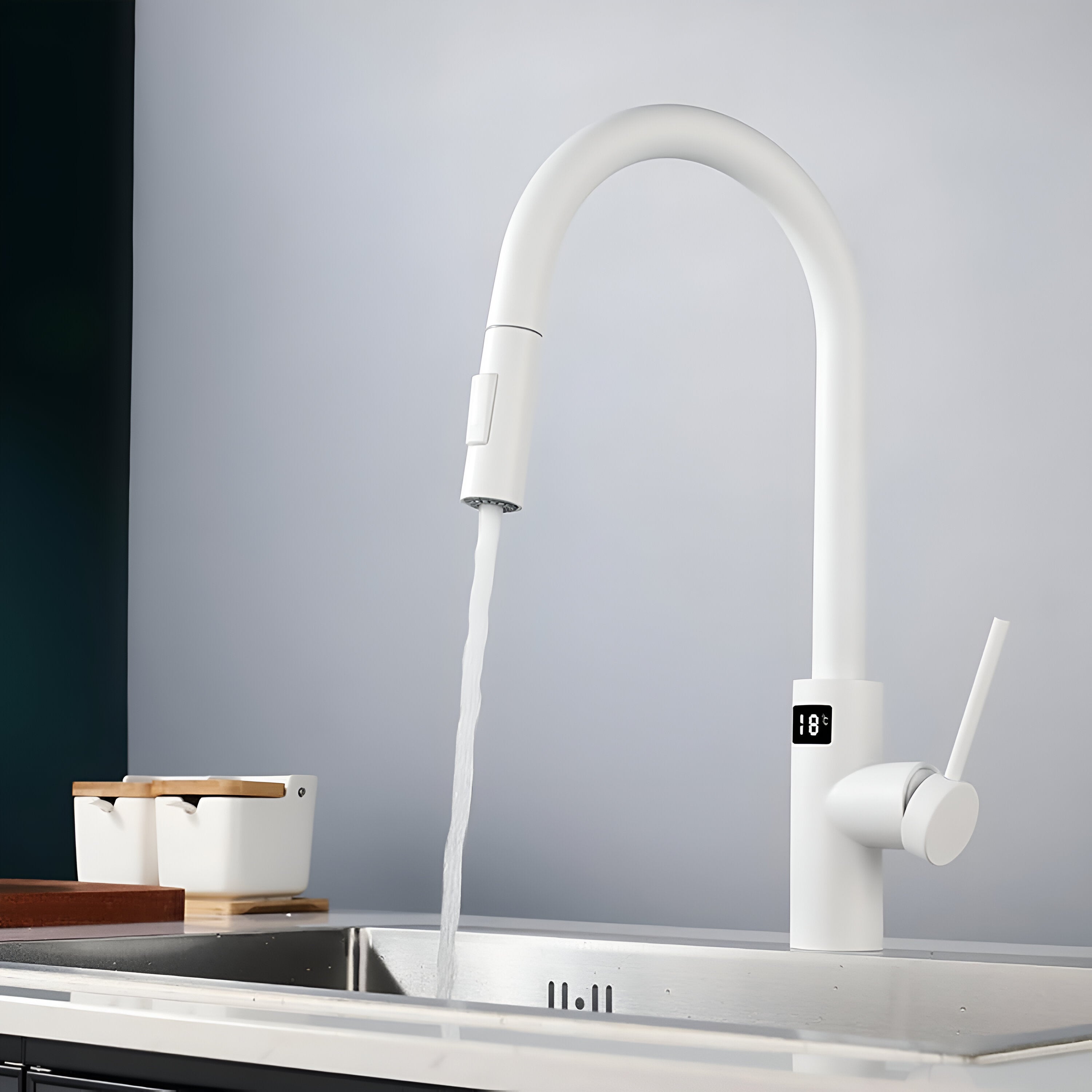 falkenberg smart touchless kitchen faucet display pull out spout white