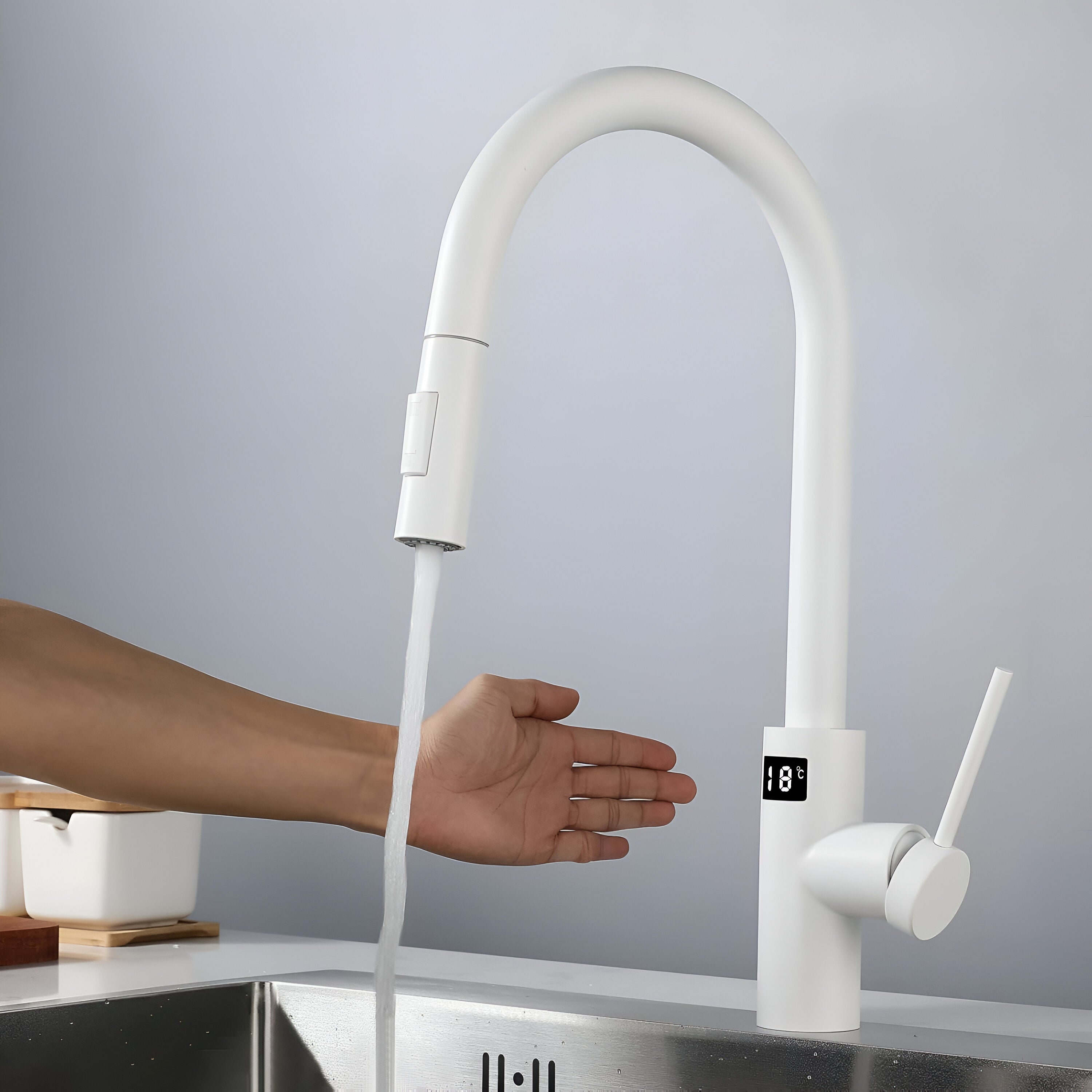 falkenberg smart touchless kitchen faucet display pull out spout white sensor