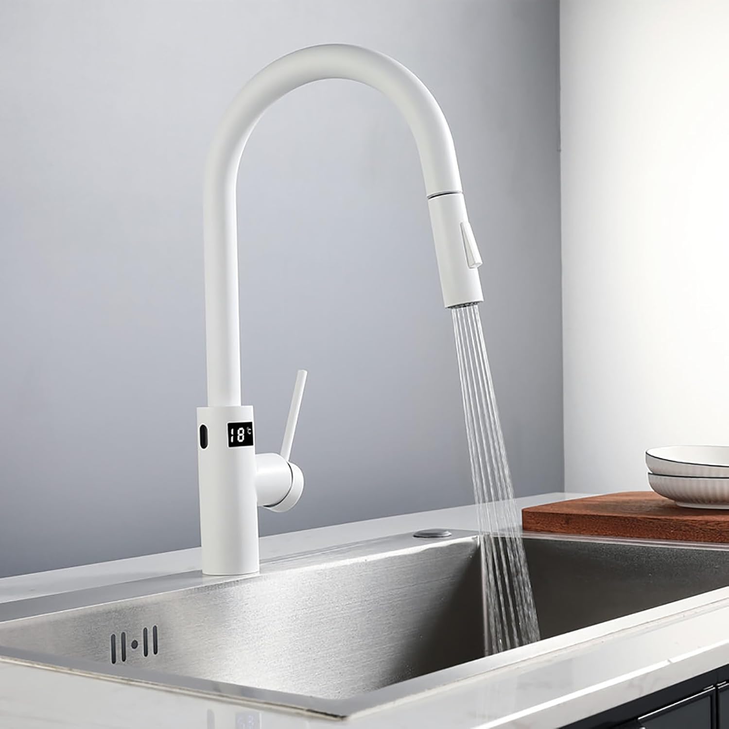 falkenberg smart touchless kitchen faucet display white