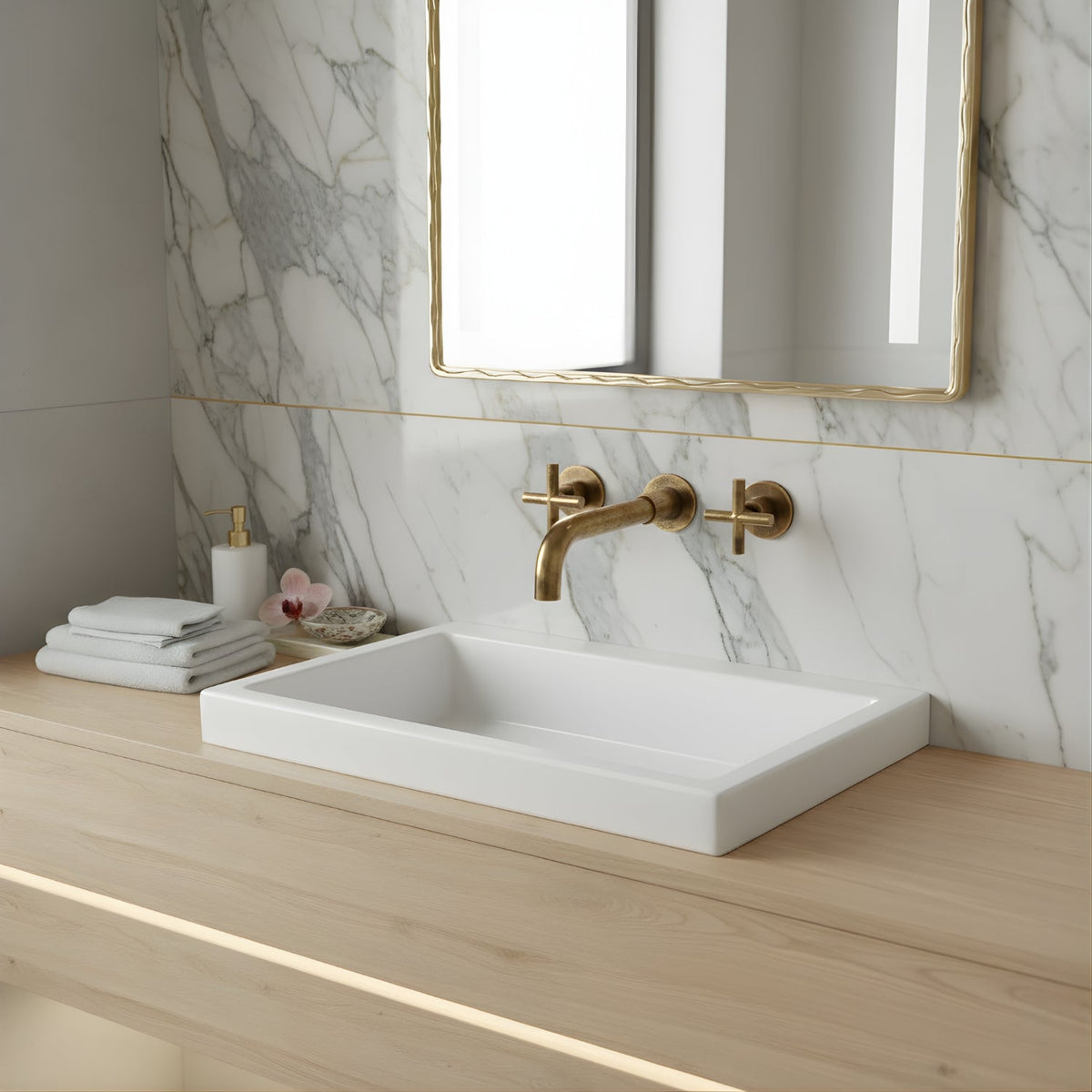 Lovasen - Wall Mounted Double Handle Hot & Cold Rotatable Faucet for Bathroom Sink