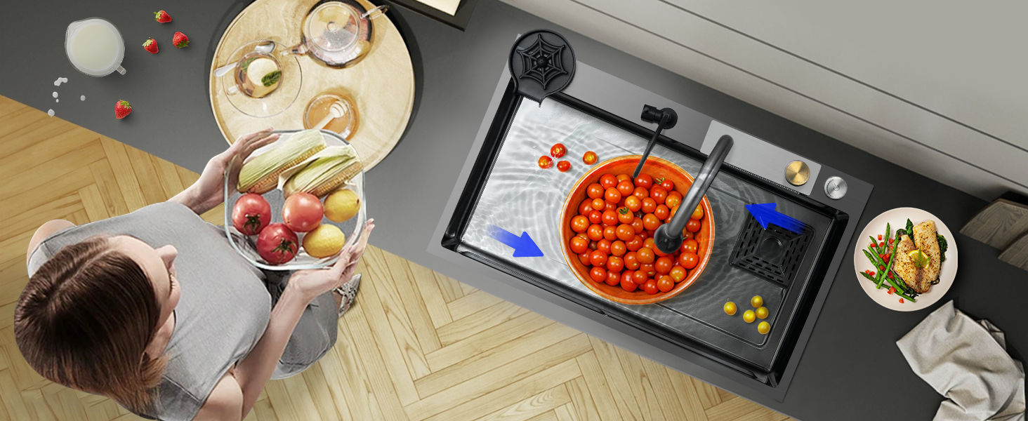 A woman near a kitchen sink