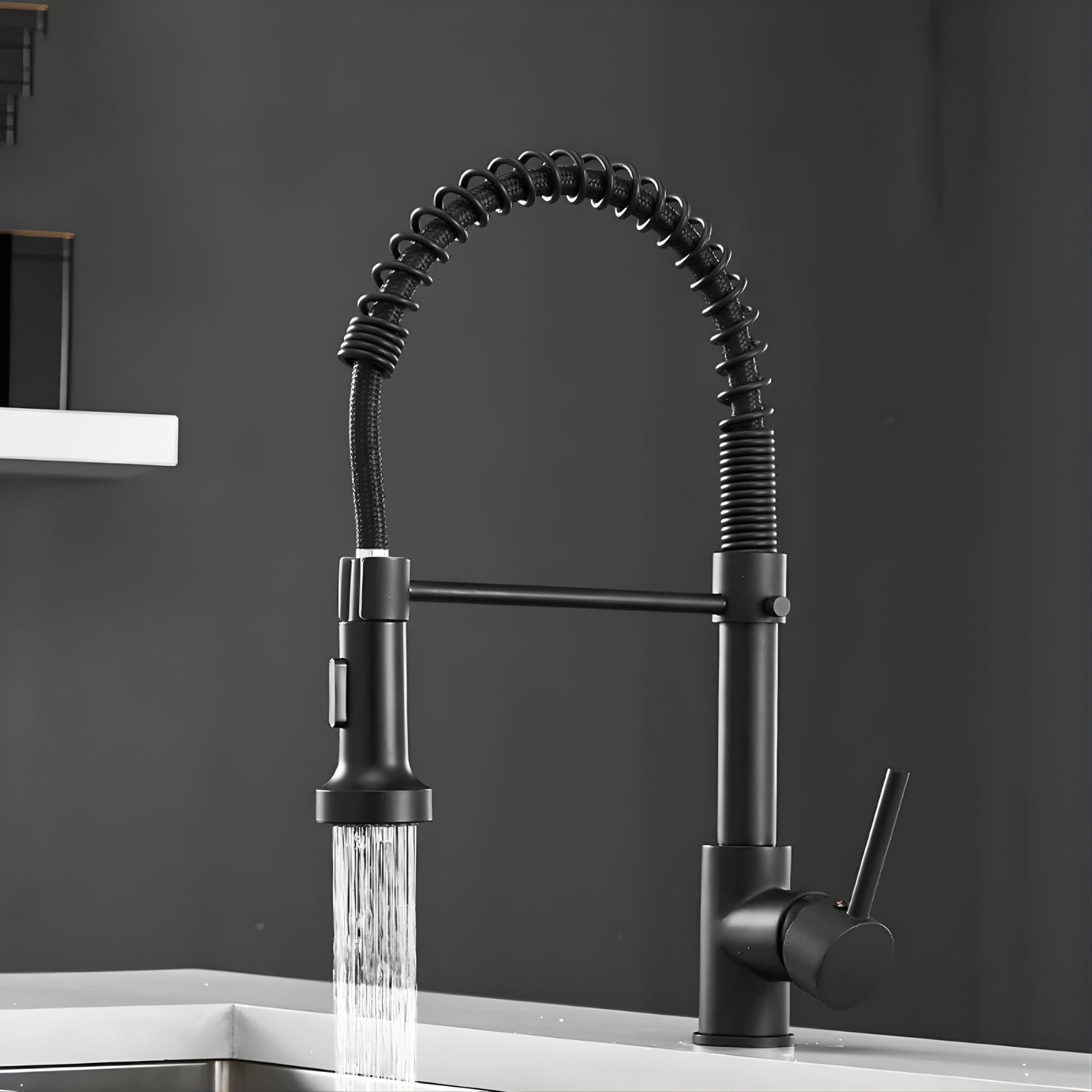Halmstad - Single Hole Pre-Rinse Pull-Down Sprayer Spring Spout Kitchen Faucet