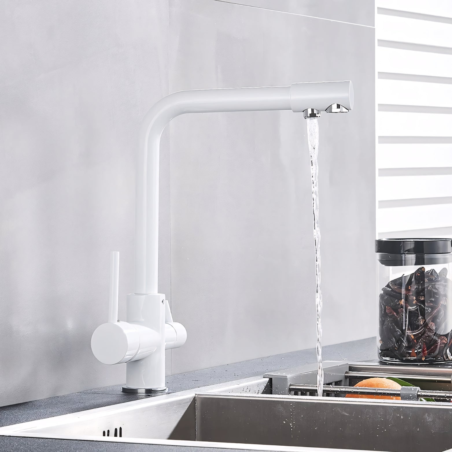 White 3-way kitchen faucet