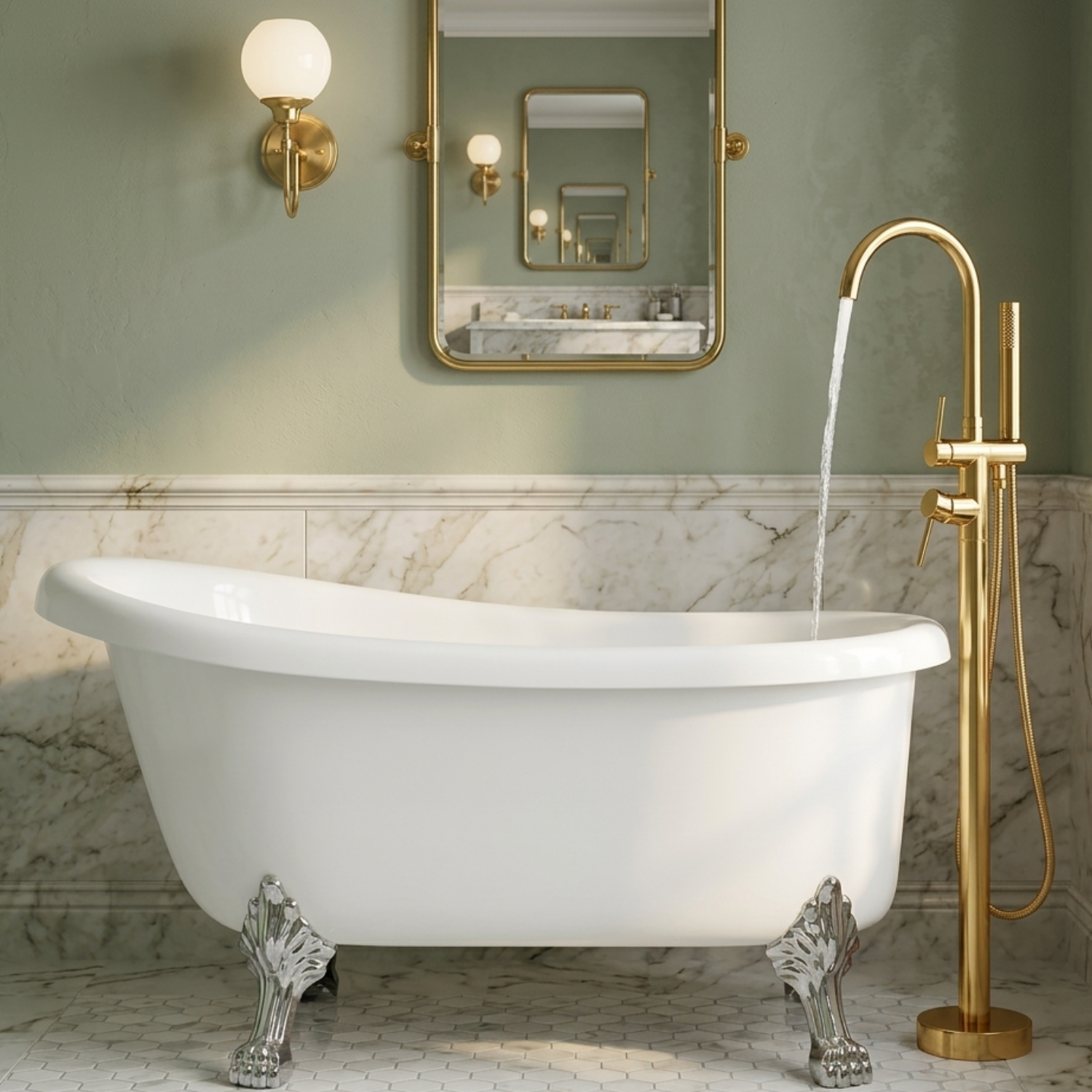 Klaralven - Bathtub Shower Faucet Set Floor Standing Shower System with 360 Swivel Spout Bathroom Bath Bathtub Mixer