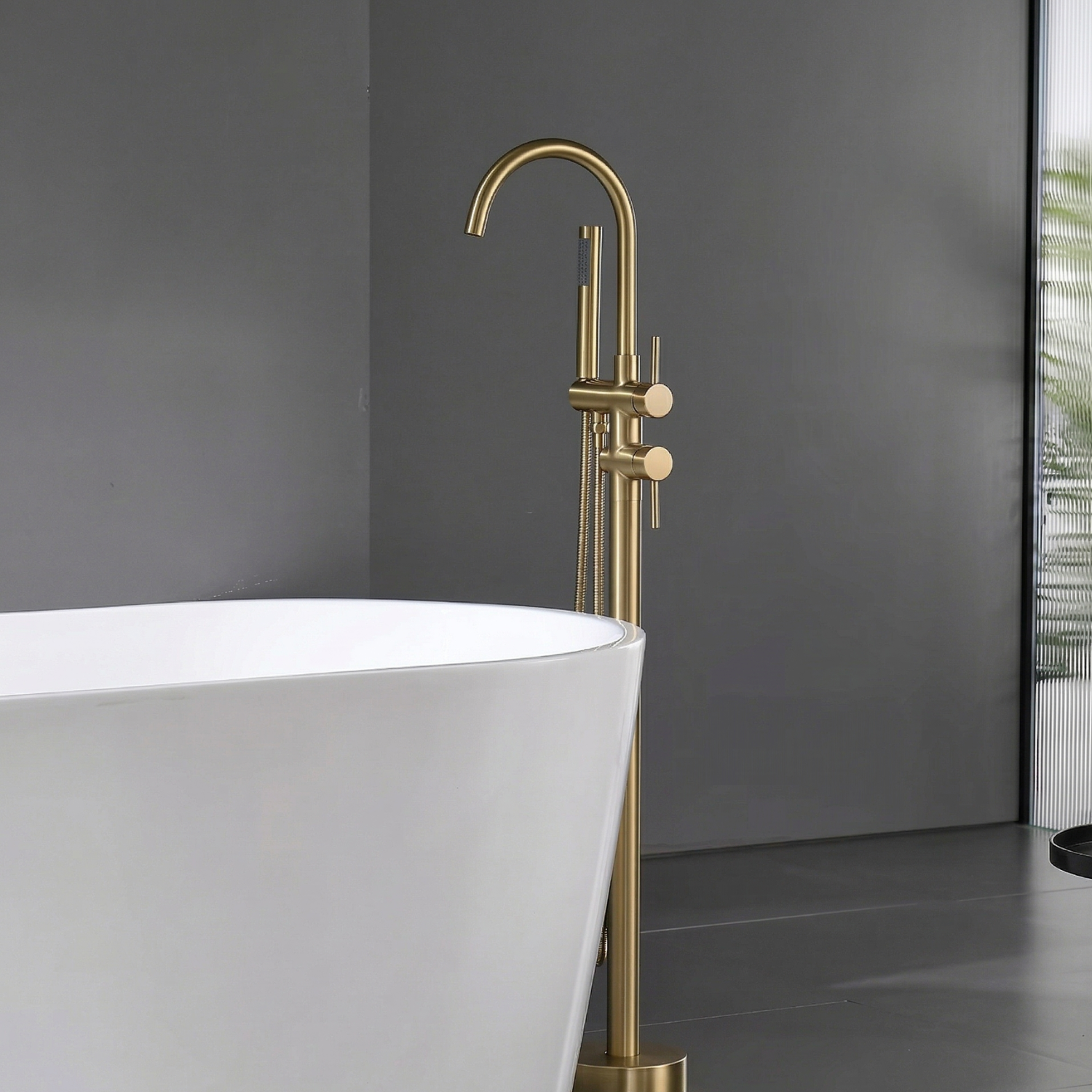 Klaralven - Bathtub Shower Faucet Set Floor Standing Shower System with 360 Swivel Spout Bathroom Bath Bathtub Mixer