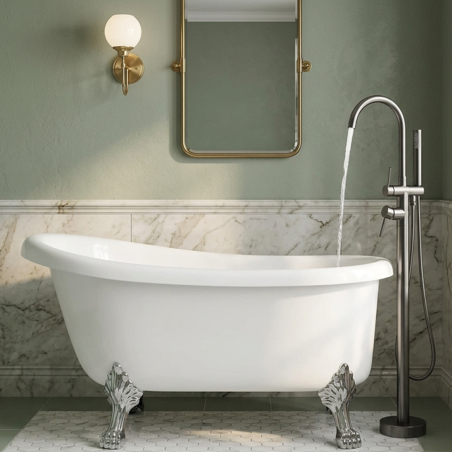 Klaralven - Bathtub Shower Faucet Set Floor Standing Shower System with 360 Swivel Spout Bathroom Bath Bathtub Mixer