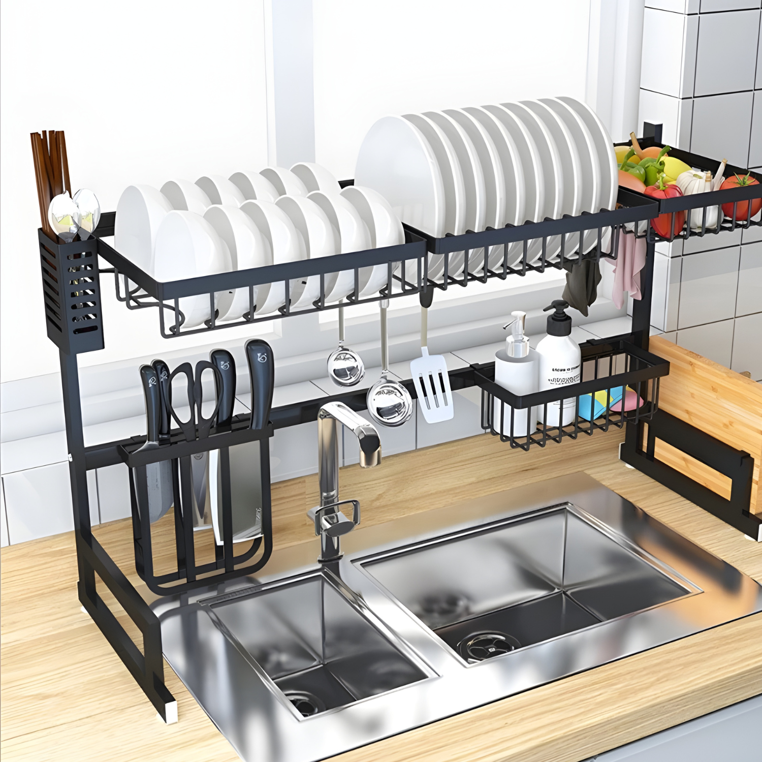 Hamar - 21x13" Kitchen Over-Sink Dish Rack - Black