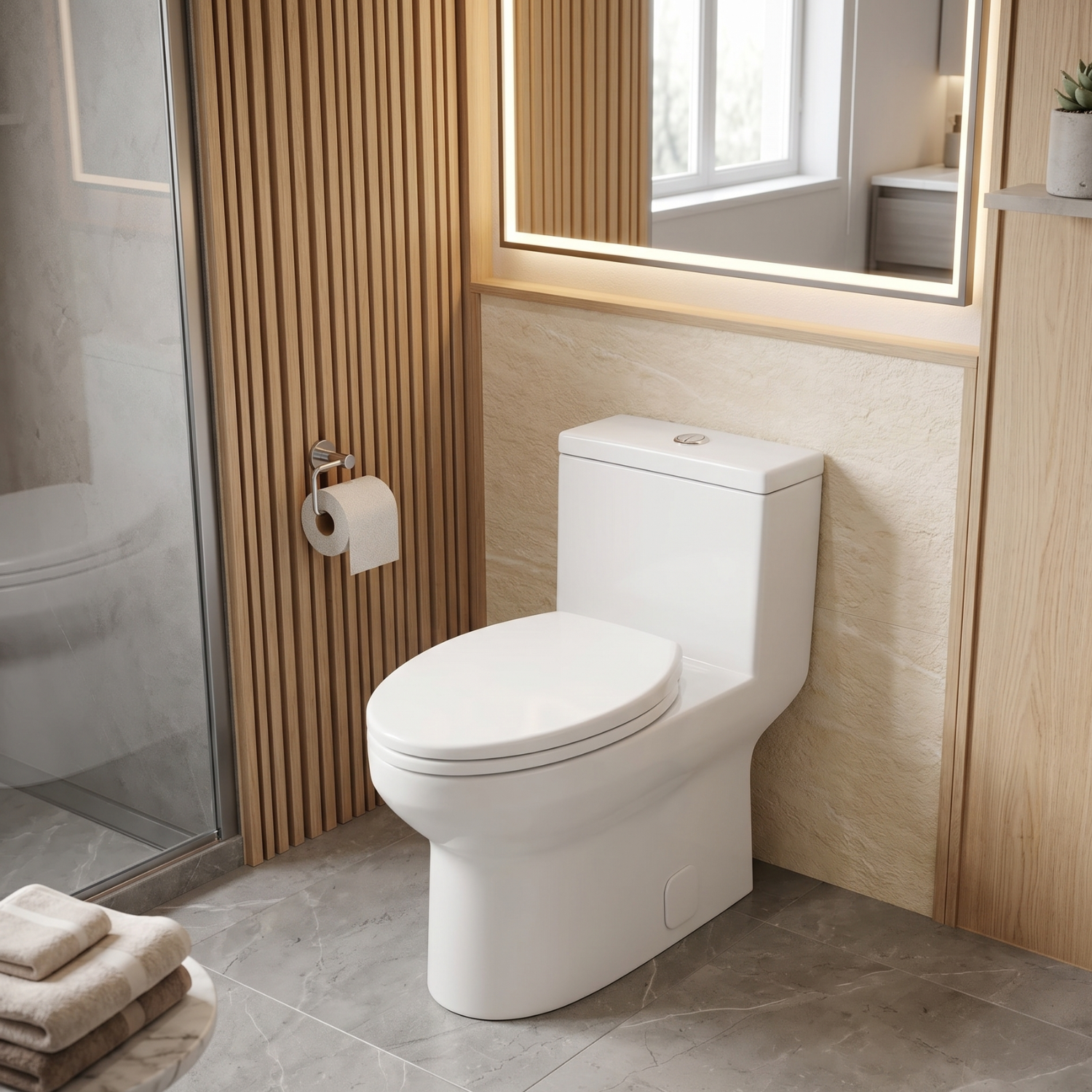 Roros – One-Piece Dual Flush Toilet with Soft-Close Seat & Concealed Tank