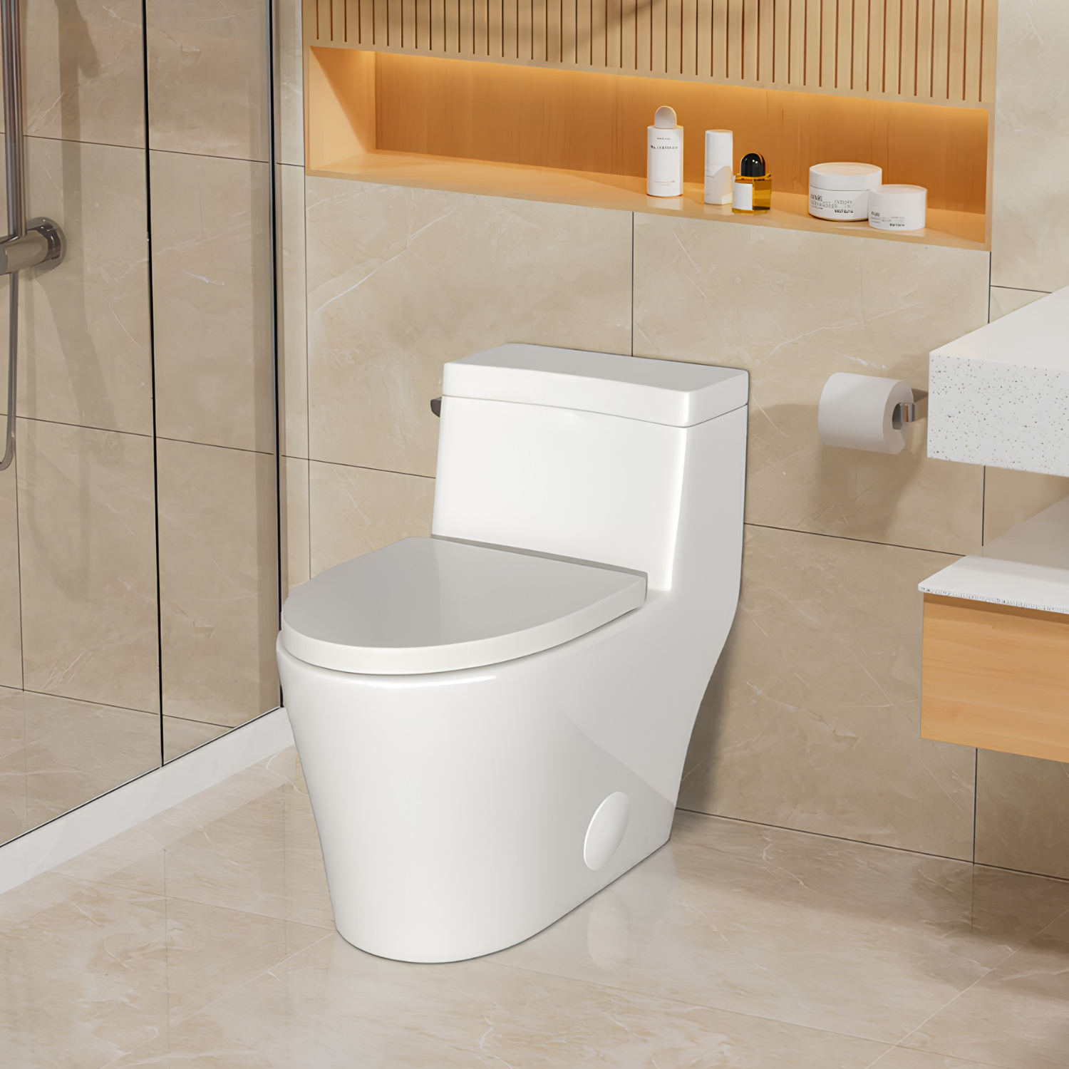 Ystad -  One Piece Toilet with Single Flush Soft Closing Seat Concealed Tank Elongated Bowl Floor